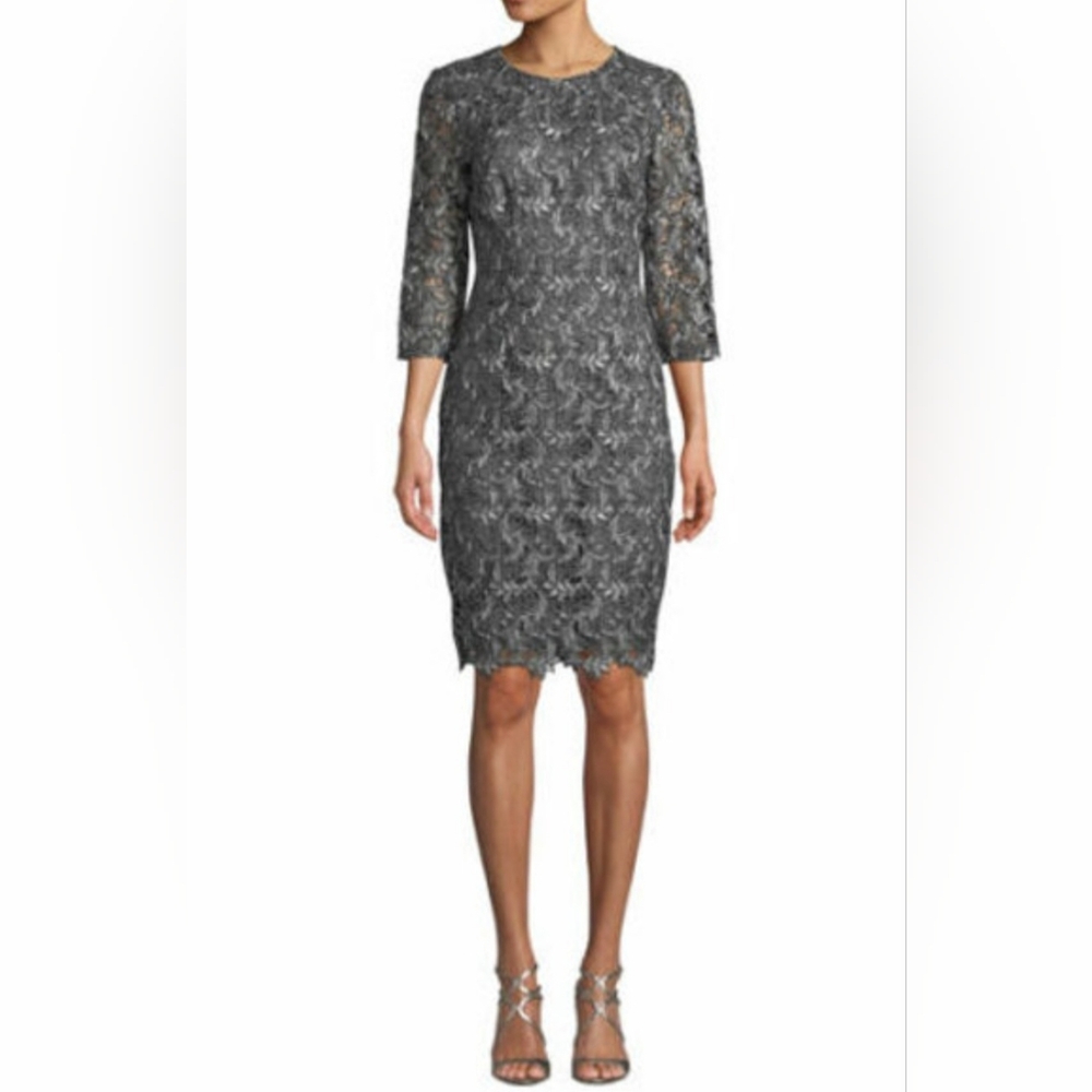 ST. JOHN Plume Embroidered Guipure Dress 4 - Picture 9 of 10